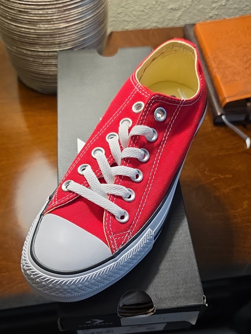 Converse Red Low-Top Canvas Sneakers with White Accents